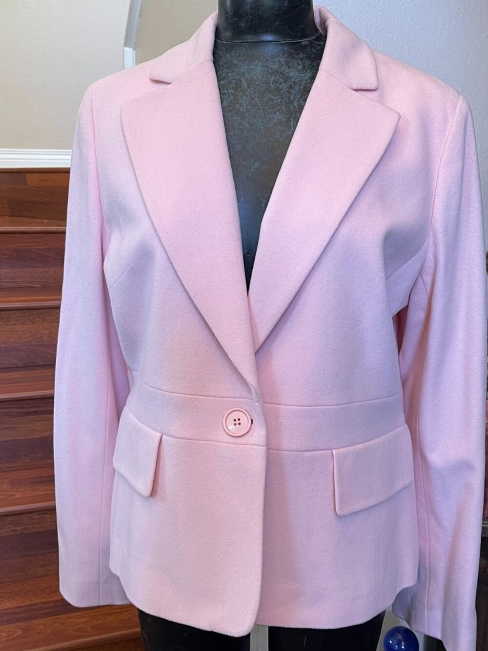 Ann Taylor Loft Soft Pink Wool Blend Blazer Jacket Size 16 1 Button Career MINT